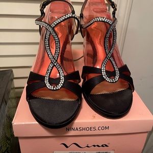 Rhinestone and black heeled sandal
